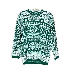 Glamour Knit VTG Sweater Womens L Green Sparkle Ugly Christmas USA Long Sleeve